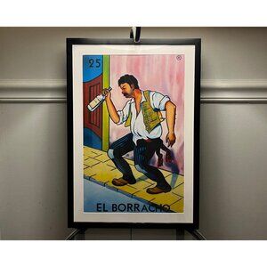 Physical Product! El Borracho Lotería Card Framed Print with Mat | 14x20 Vintage